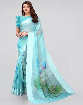 floral print saree with contrast border