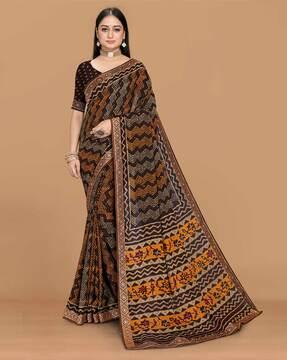 floral print saree with contrast border