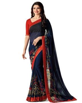 floral print saree with contrast border