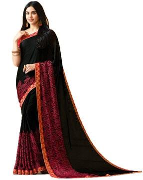 floral print saree with contrast border