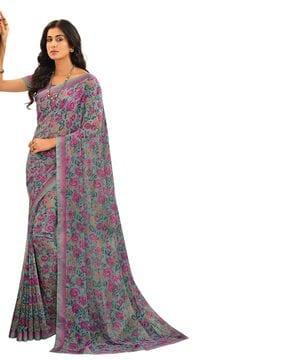 floral print saree with contrast border