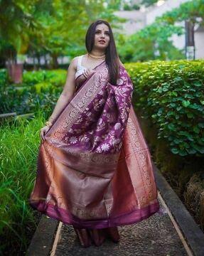 floral print saree with contrast border