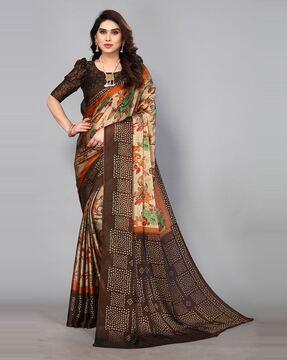 floral print saree with contrast border