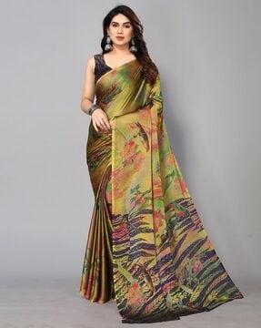 floral print saree with contrast border