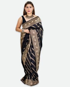 floral print saree with contrast border