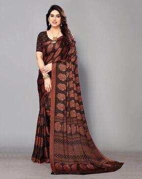 floral print saree with contrast border