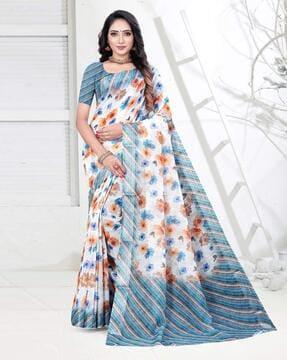 floral print saree with contrast border