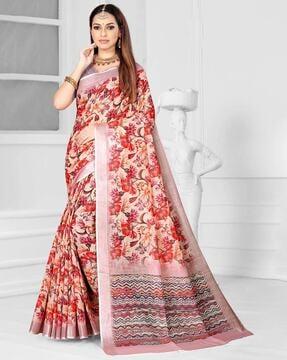 floral print saree with contrast border