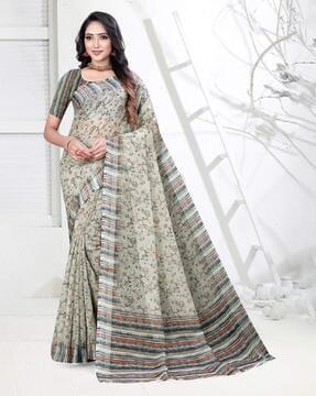 floral print saree with contrast border