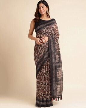 floral print saree with contrast border