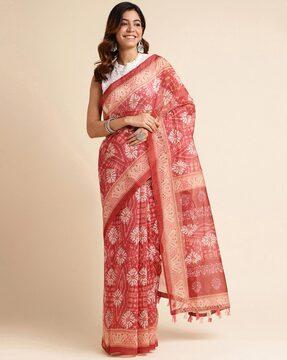 floral print saree with contrast border