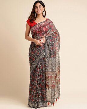 floral print saree with contrast border