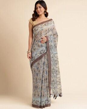 floral print saree with contrast border