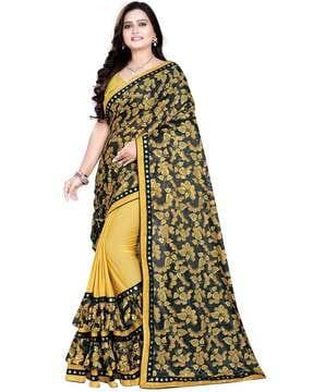 floral print saree with contrast border