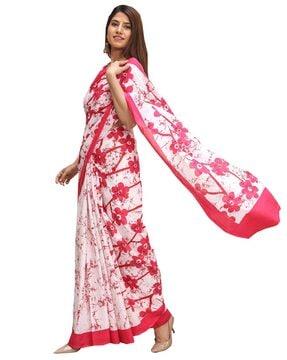 floral print saree with contrast border