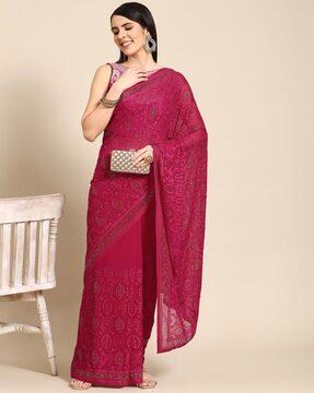 floral print saree with contrast border