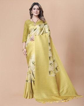 floral print saree with contrast border