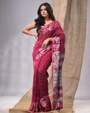 floral print saree with contrast border