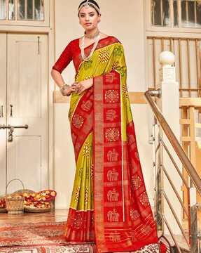 floral print saree with contrast border