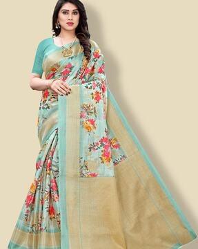 floral print saree with contrast border