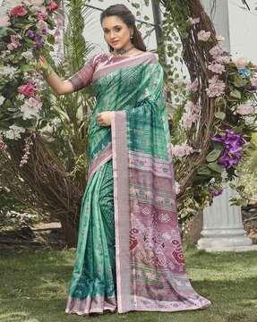 floral print saree with contrast border