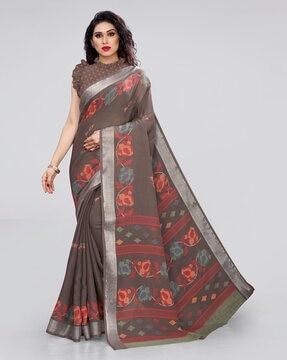 floral print saree with contrast border