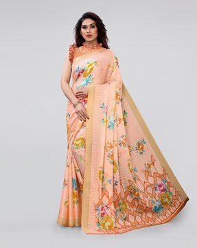 floral print saree with contrast border