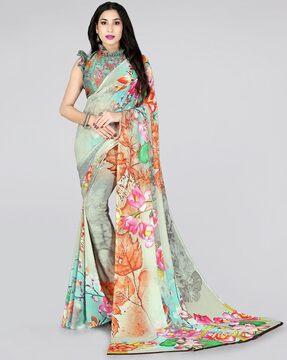 floral print saree with contrast border