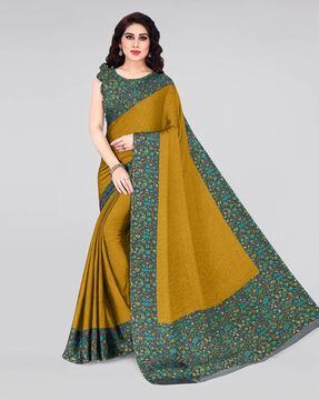 floral print saree with contrast border