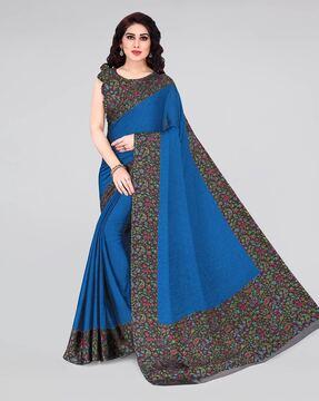 floral print saree with contrast border