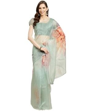 floral print saree with contrast border