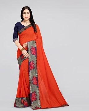 floral print saree with contrast border