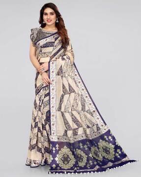 floral print saree with contrast border