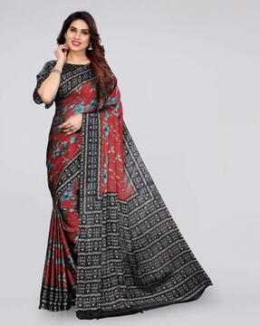 floral print saree with contrast border