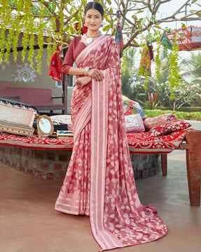 floral print saree with contrast border