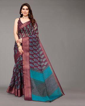 floral print saree with contrast border