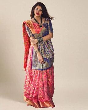 floral print saree with contrast border