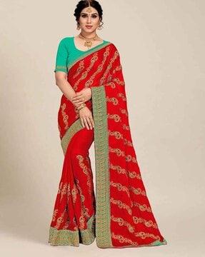 floral print saree with contrast border