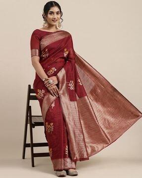 floral print saree with contrast border