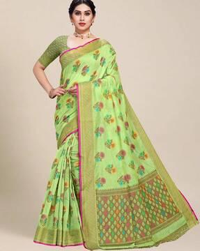 floral print saree with contrast border