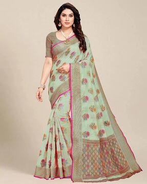 floral print saree with contrast border