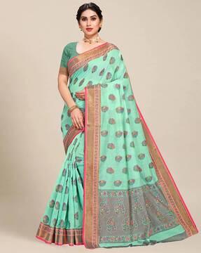 floral print saree with contrast border