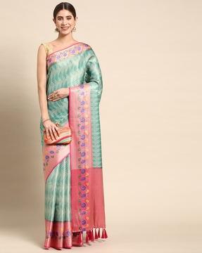 floral print saree with contrast border