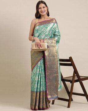 floral print saree with contrast border