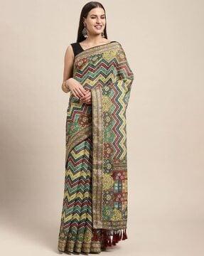 floral print saree with contrast border