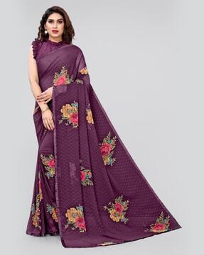 floral print saree with contrast border