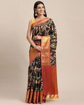 floral print saree with contrast border