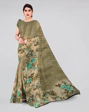 floral print saree with contrast border