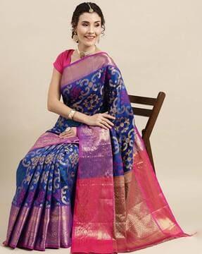 floral print saree with contrast border