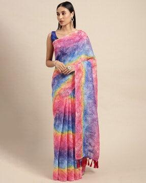 floral print saree with contrast border